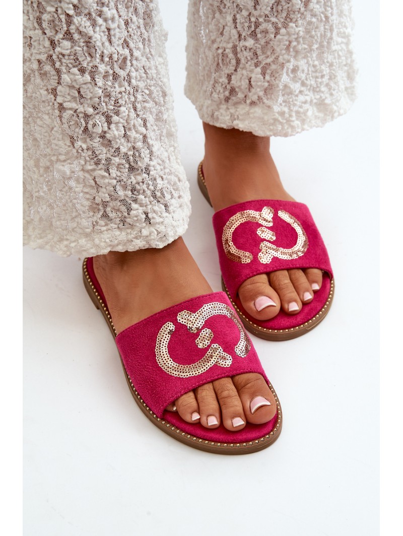 Women's Flat Sequined Slides S.Barski KV27-052 Fuchsia
