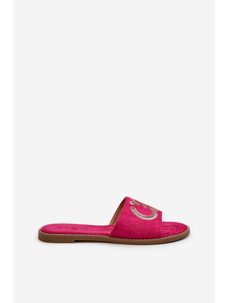 Women's Flat Sequined Slides S.Barski KV27-052 Fuchsia