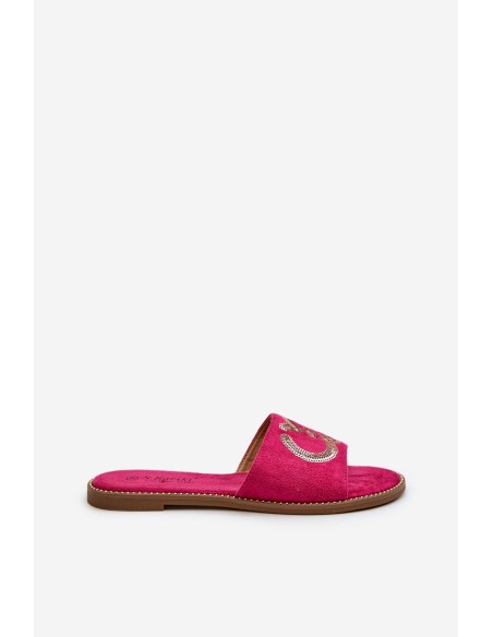 Women's Flat Sequined Slides S.Barski KV27-052 Fuchsia