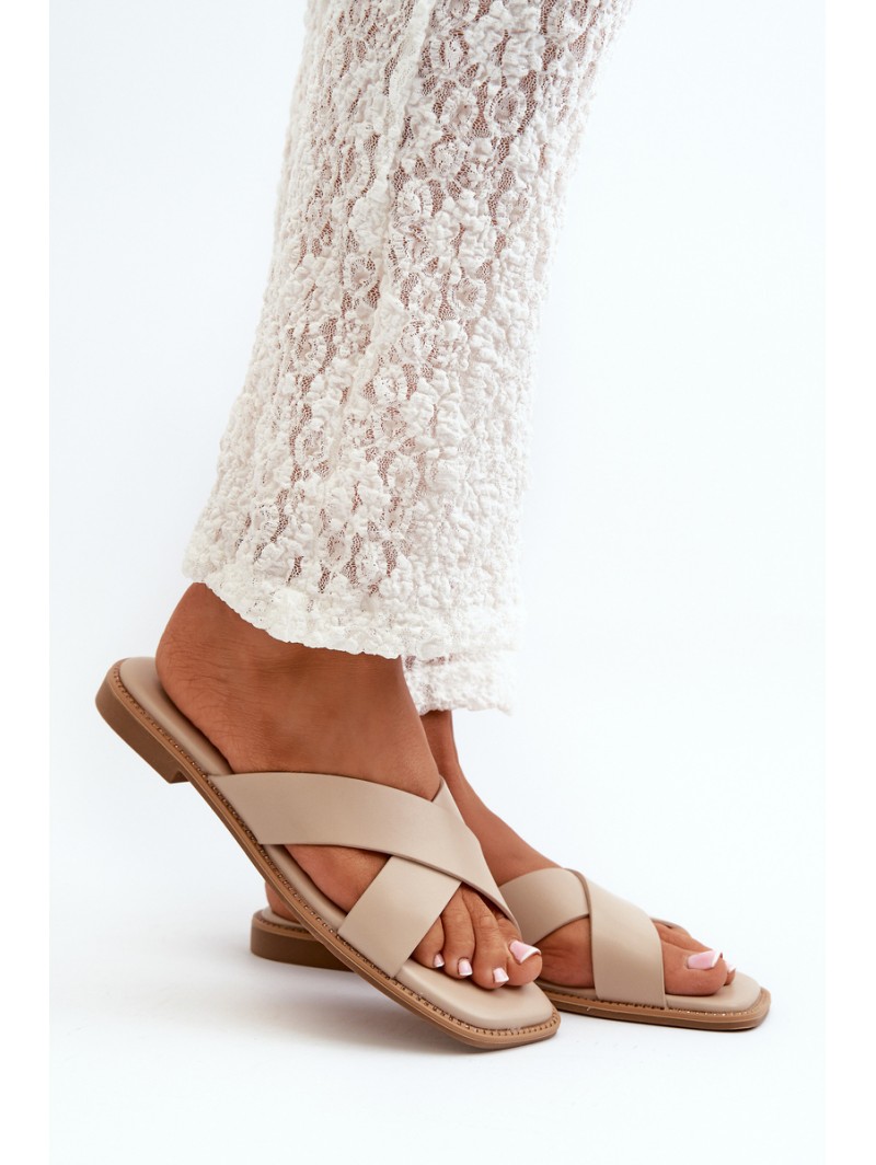 Women's Flat Heel Sandals Made of Eco Leather S.Barski KV27-002 Beige