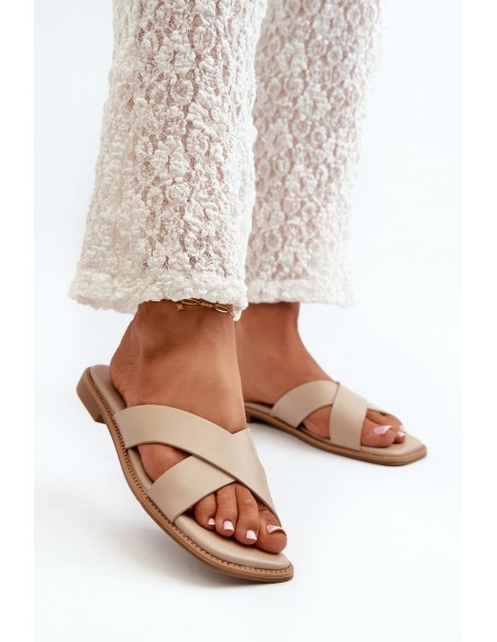 Women's Flat Heel Sandals Made of Eco Leather S.Barski KV27-002 Beige