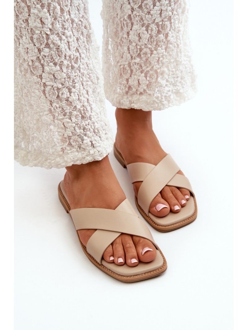 Women's Flat Heel Sandals Made of Eco Leather S.Barski KV27-002 Beige