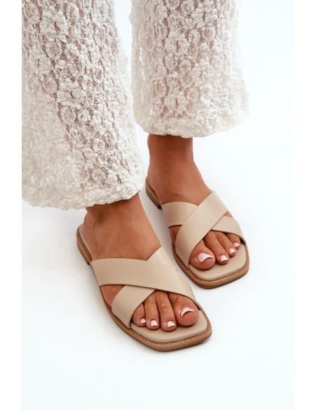 Women's Flat Heel Sandals Made of Eco Leather S.Barski KV27-002 Beige