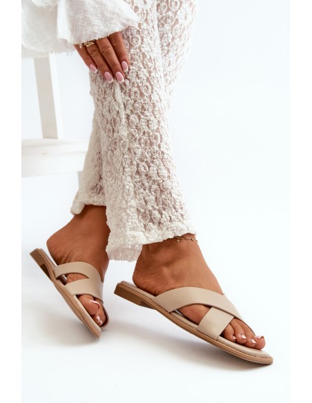 Women's Flat Heel Sandals Made of Eco Leather S.Barski KV27-002 Beige