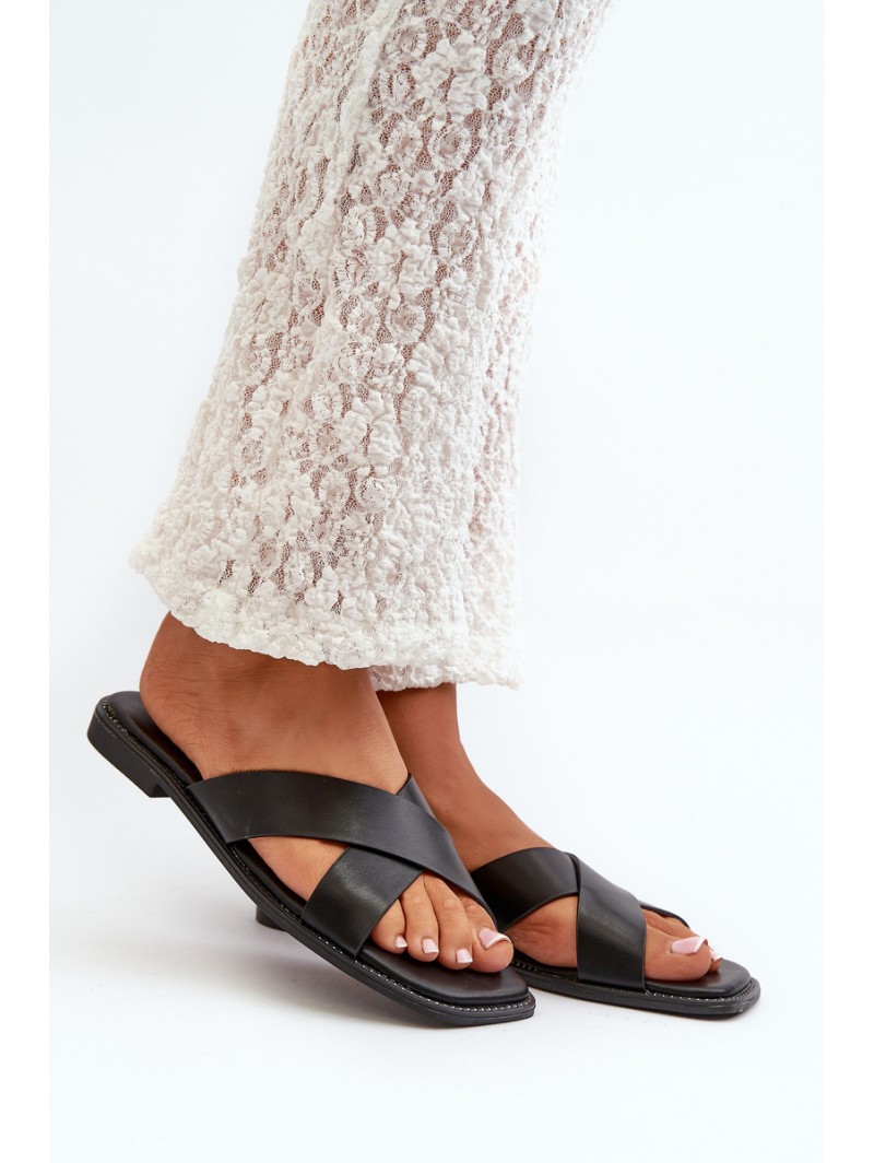 Women's Flat Heeled Sandals In Faux Leather S.Barski KV27-002 Black