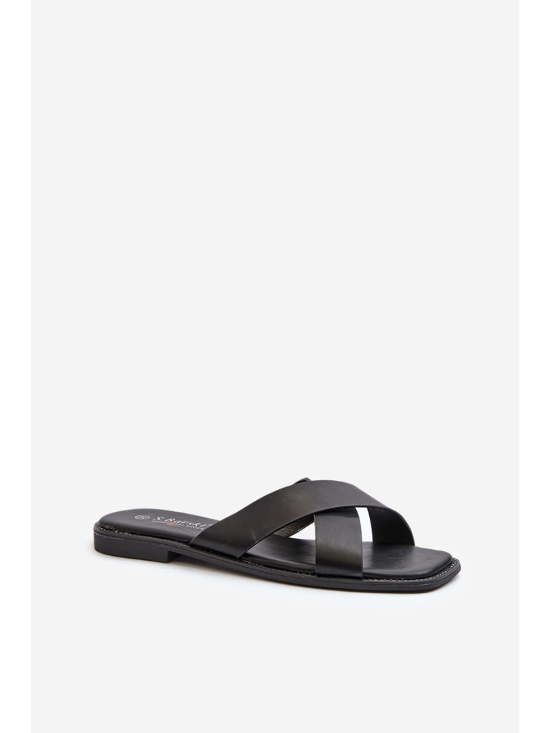 Women's Flat Heeled Sandals In Faux Leather S.Barski KV27-002 Black