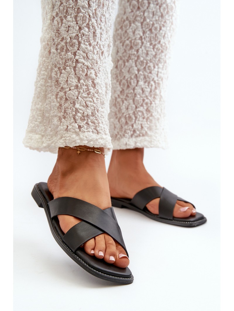 Women's Flat Heeled Sandals In Faux Leather S.Barski KV27-002 Black