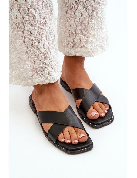 Women's Flat Heeled Sandals In Faux Leather S.Barski KV27-002 Black