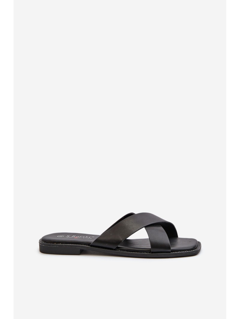 Women's Flat Heeled Sandals In Faux Leather S.Barski KV27-002 Black