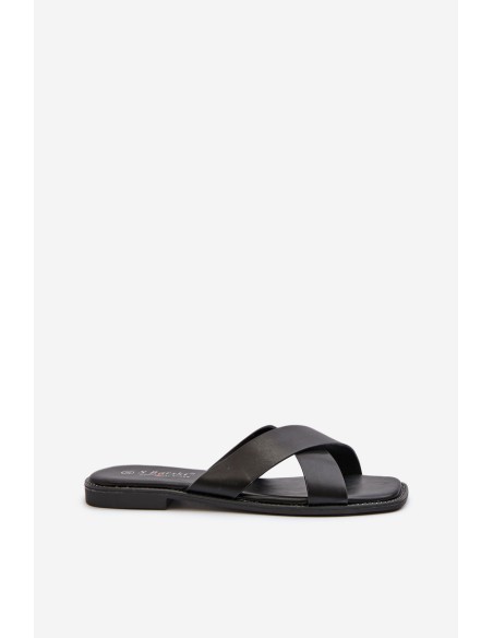 Women's Flat Heeled Sandals In Faux Leather S.Barski KV27-002 Black
