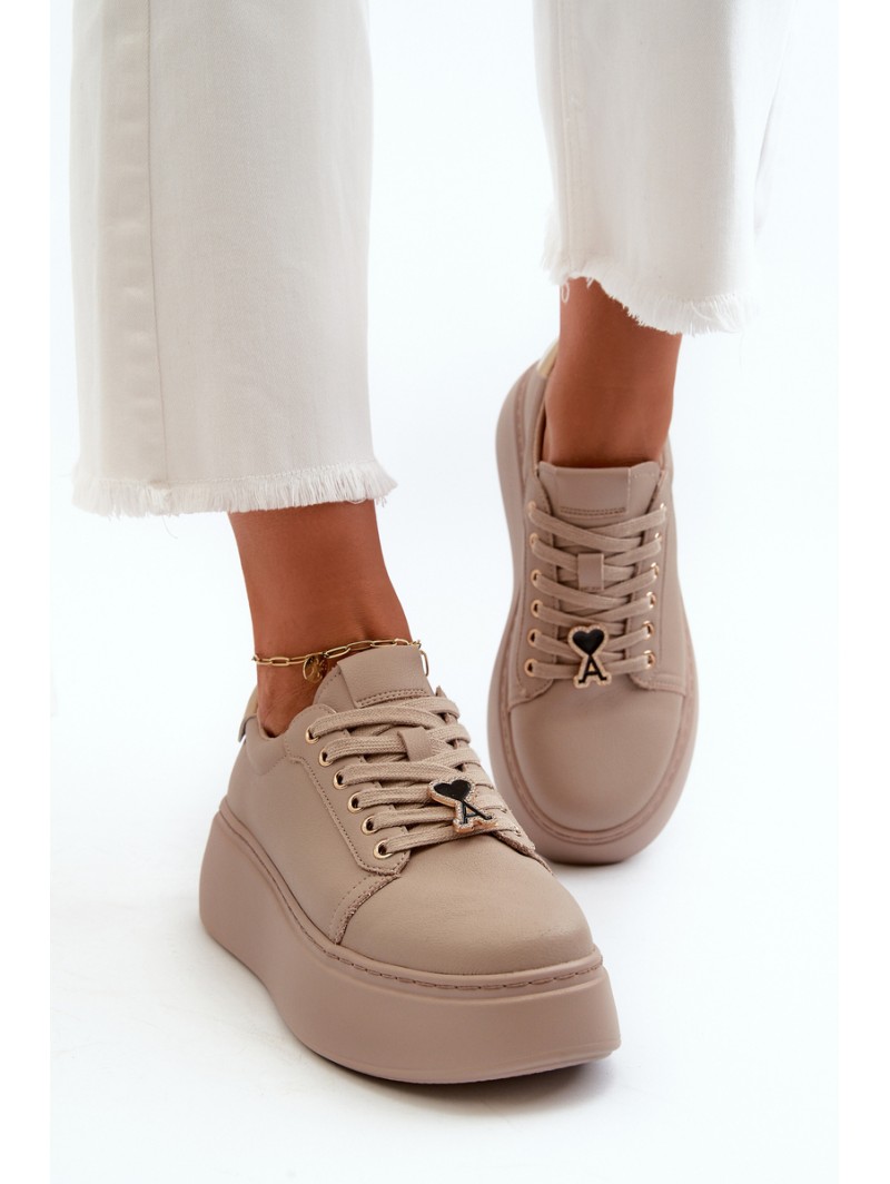 Women's Leather Platform Sneakers in Beige by Vinceza 66700