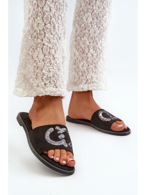Women's Flat Flip-Flops With Sequins S.Barski KV27-052 Black 2