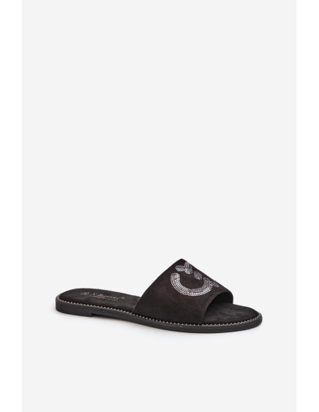 Women's Flat Flip-Flops With Sequins S.Barski KV27-052 Black
