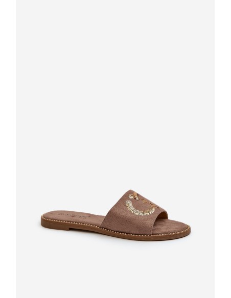 Women's Flat Slippers With Sequins S.Barski KV27-052 Brown