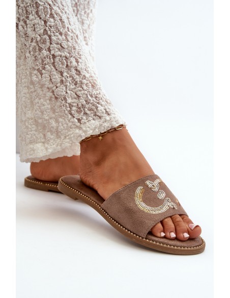 Women's Flat Slippers With Sequins S.Barski KV27-052 Brown