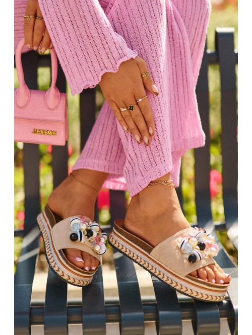 Women's Platform Sandals with Decorations S.Barski HY077 Beige