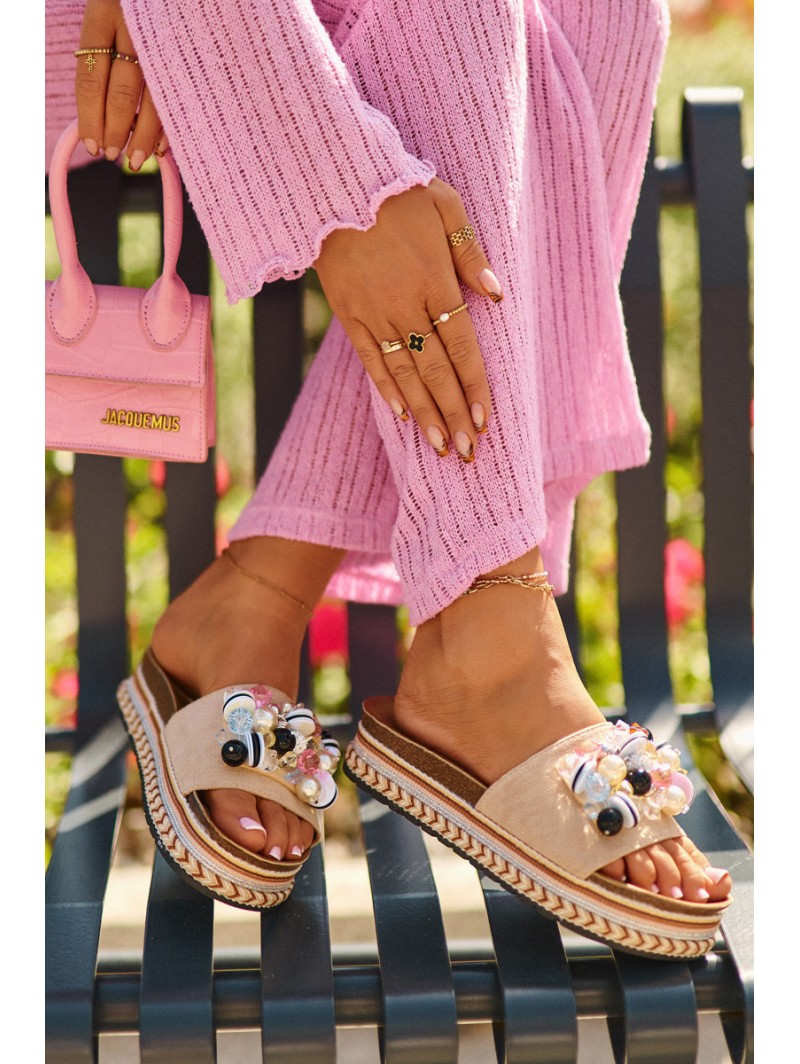 Women's Platform Sandals with Decorations S.Barski HY077 Beige Women's Platform Sandals with Decorations S.Barski HY077 Beige