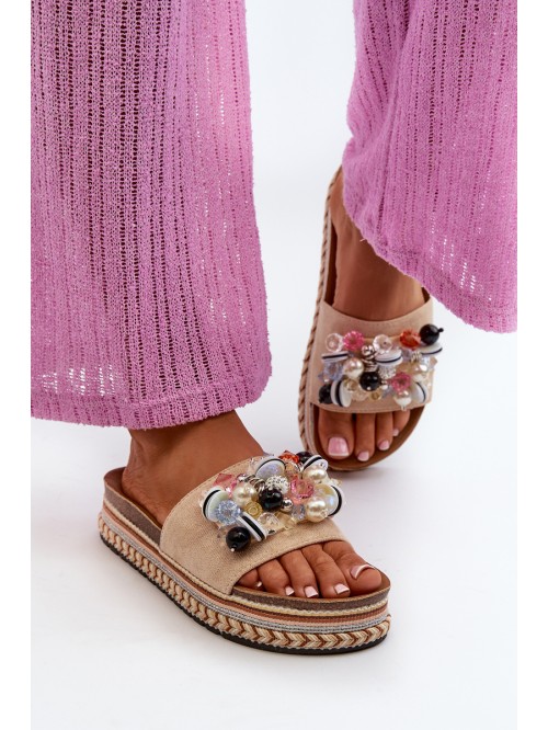 Women's Platform Sandals with Decorations S.Barski HY077 Beige 2