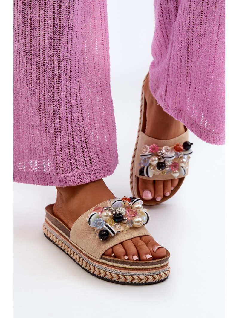Women's Platform Sandals with Decorations S.Barski HY077 Beige Women's Platform Sandals with Decorations S.Barski HY077 Beige