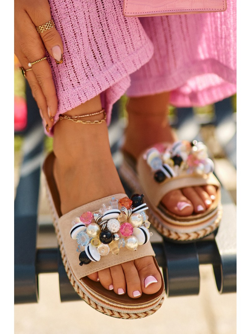 Women's Platform Sandals with Decorations S.Barski HY077 Beige Women's Platform Sandals with Decorations S.Barski HY077 Beige