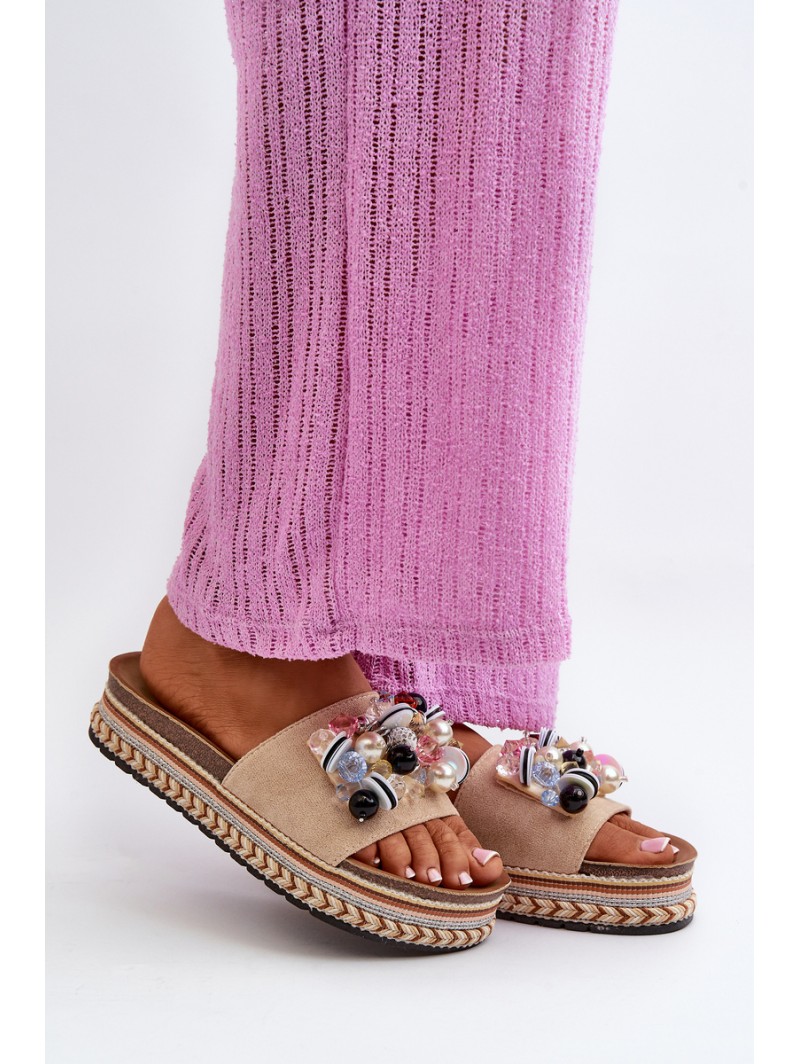 Women's Platform Sandals with Decorations S.Barski HY077 Beige Women's Platform Sandals with Decorations S.Barski HY077 Beige
