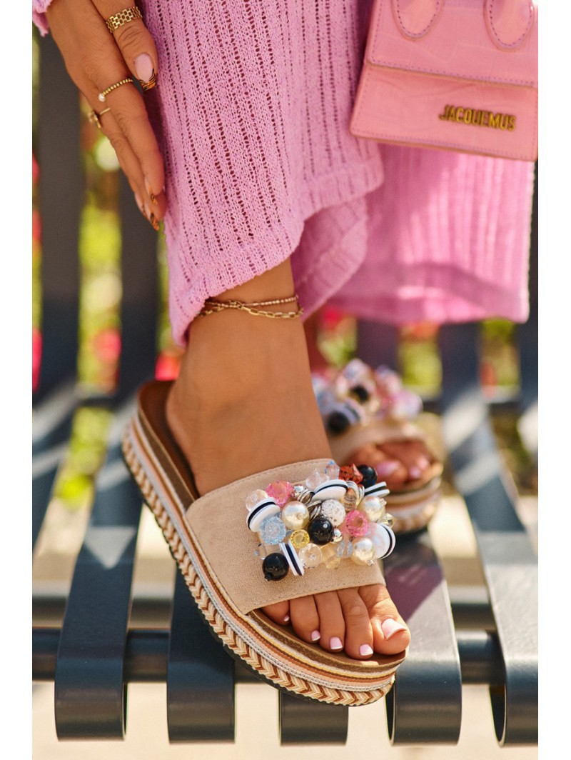 Women's Platform Sandals with Decorations S.Barski HY077 Beige Women's Platform Sandals with Decorations S.Barski HY077 Beige