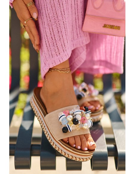 Women's Platform Sandals with Decorations S.Barski HY077 Beige