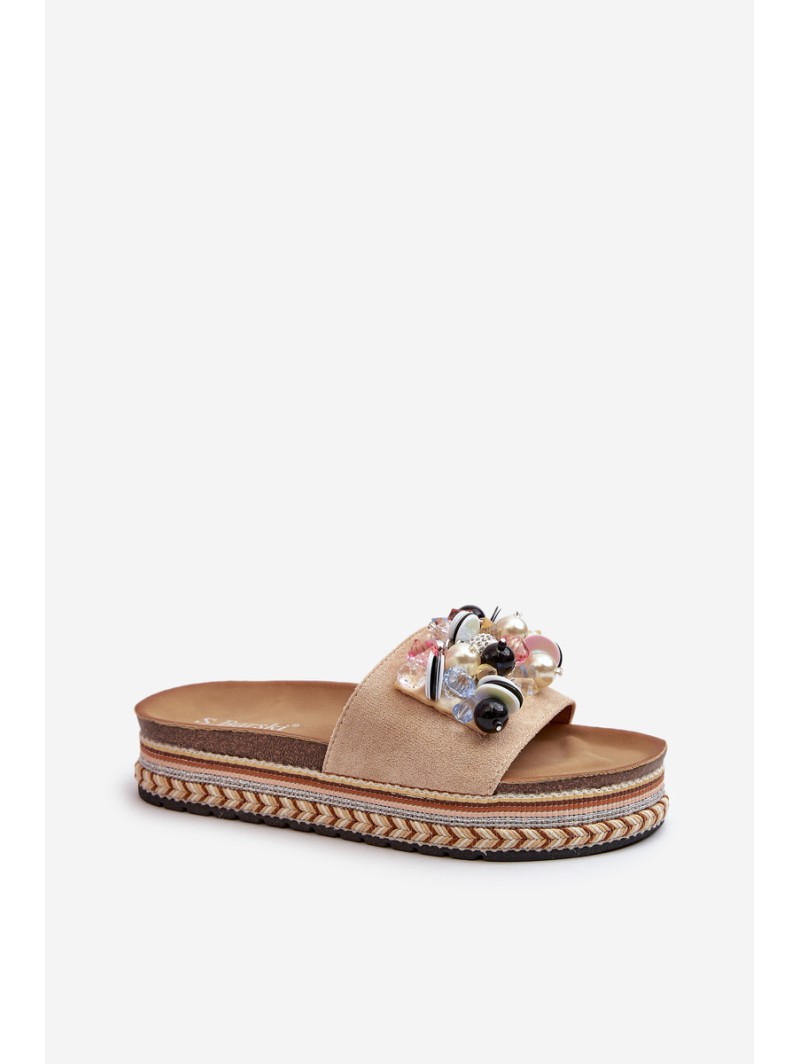 Women's Platform Sandals with Decorations S.Barski HY077 Beige Women's Platform Sandals with Decorations S.Barski HY077 Beige