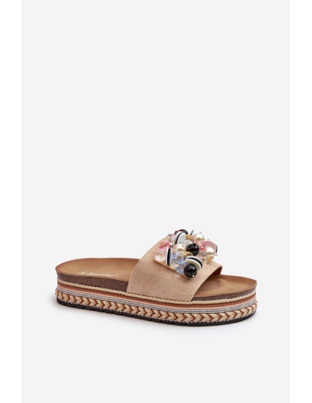 Women's Platform Sandals with Decorations S.Barski HY077 Beige