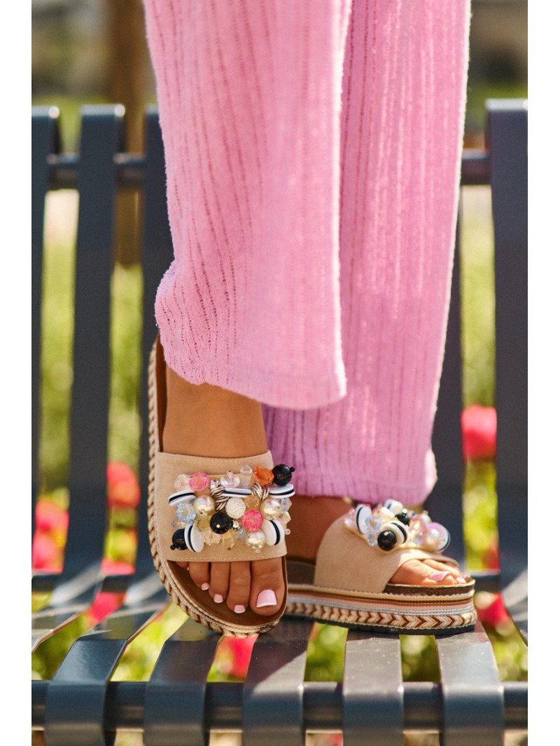 Women's Platform Sandals with Decorations S.Barski HY077 Beige Women's Platform Sandals with Decorations S.Barski HY077 Beige