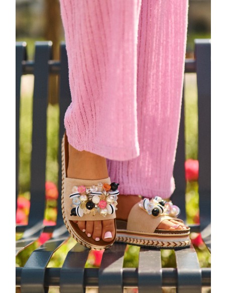 Women's Platform Sandals with Decorations S.Barski HY077 Beige