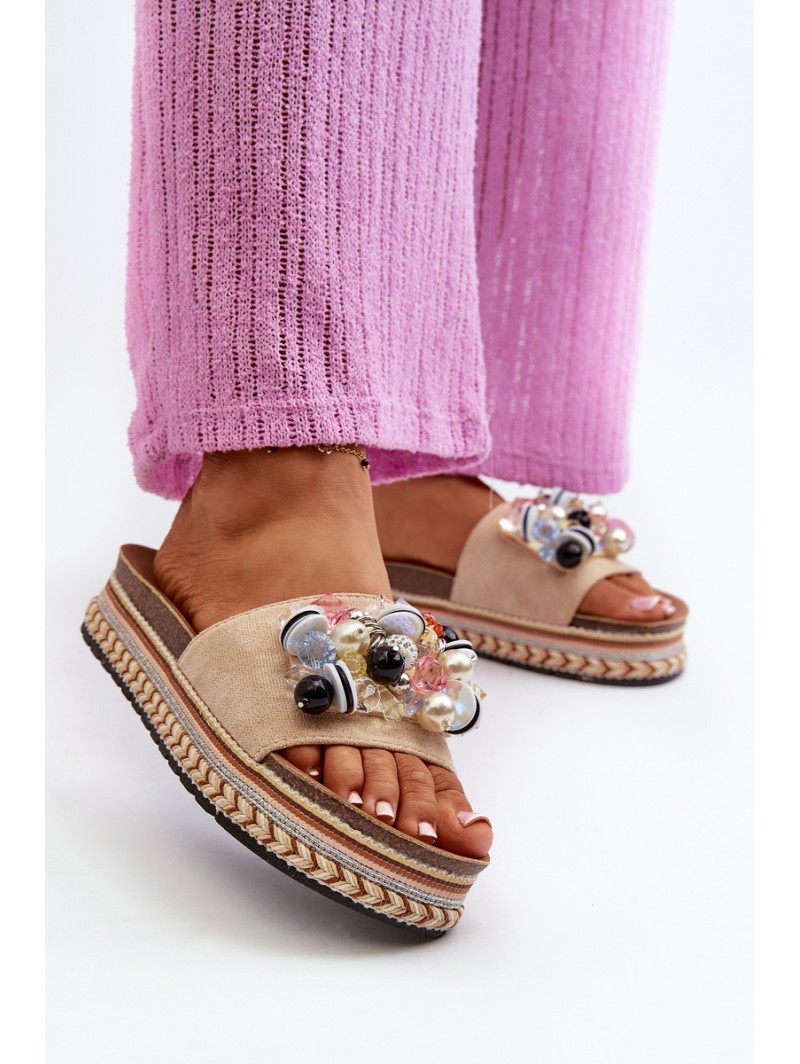 Women's Platform Sandals with Decorations S.Barski HY077 Beige Women's Platform Sandals with Decorations S.Barski HY077 Beige