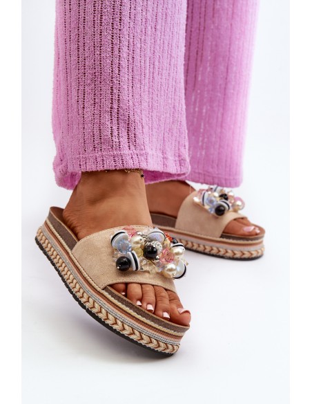 Women's Platform Sandals with Decorations S.Barski HY077 Beige