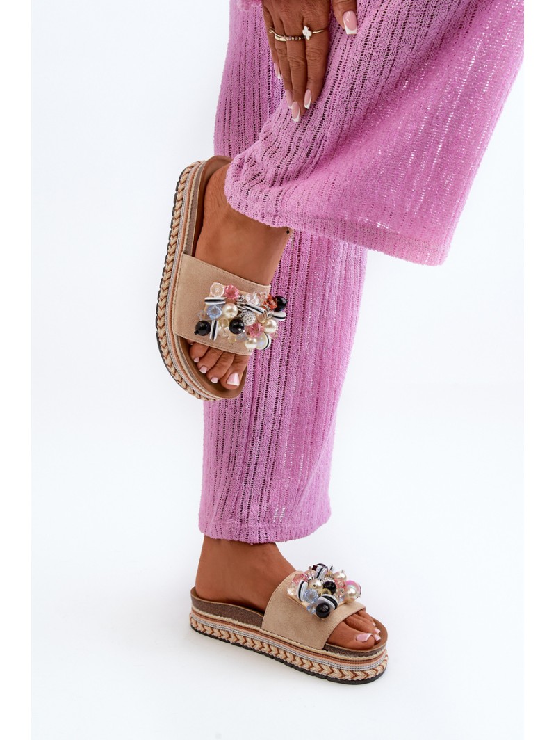 Women's Platform Sandals with Decorations S.Barski HY077 Beige Women's Platform Sandals with Decorations S.Barski HY077 Beige