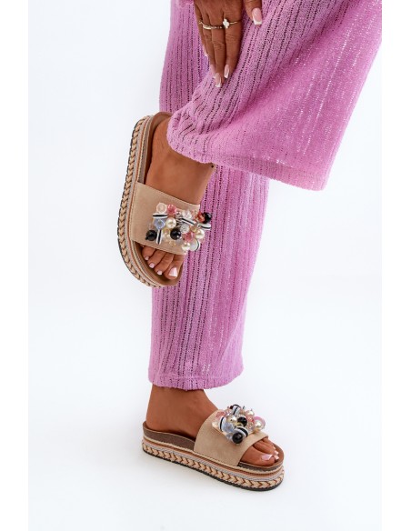 Women's Platform Sandals with Decorations S.Barski HY077 Beige