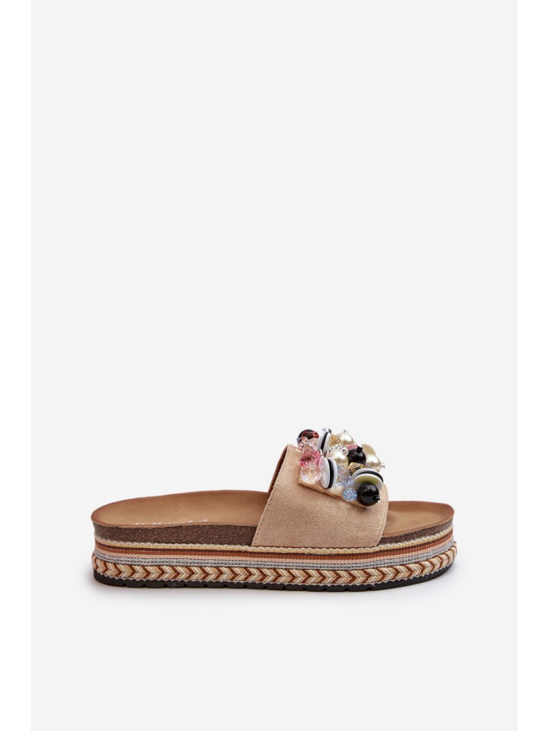 Women's Platform Sandals with Decorations S.Barski HY077 Beige Women's Platform Sandals with Decorations S.Barski HY077 Beige