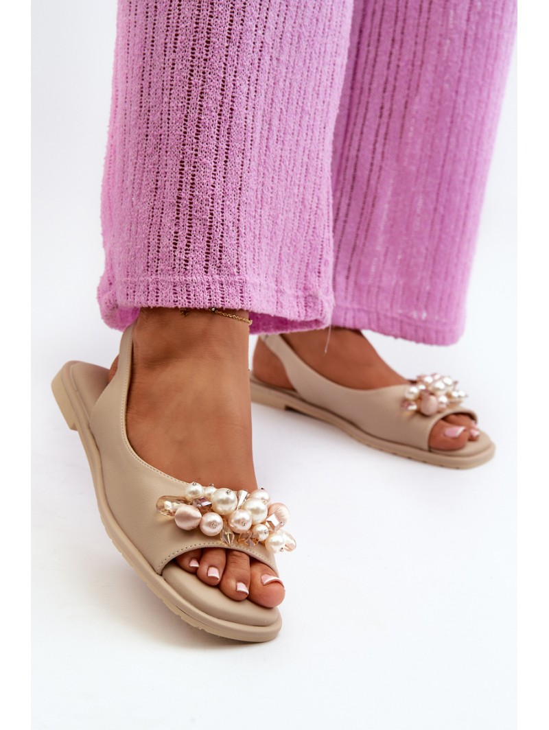 Women's Sandals with Decorations S.Barski KV27-004 Beige