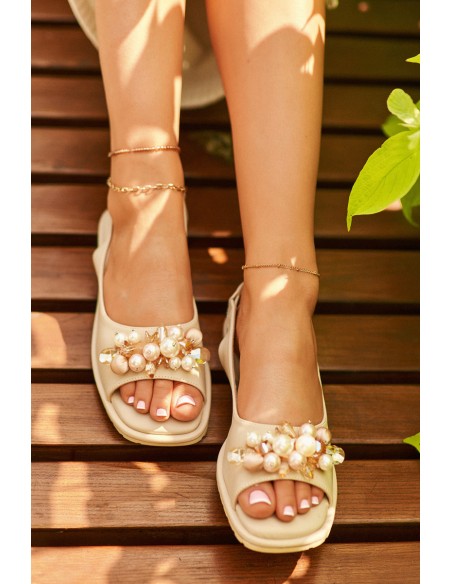 Women's Sandals with Decorations S.Barski KV27-004 Beige
