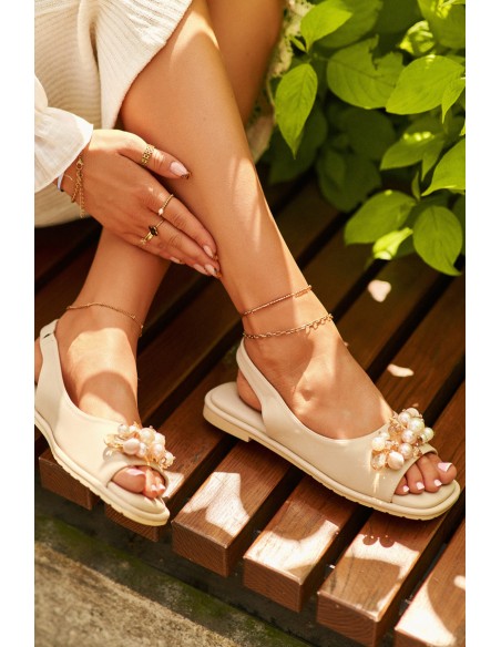 Women's Sandals with Decorations S.Barski KV27-004 Beige