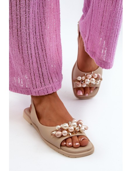 Women's Sandals with Decorations S.Barski KV27-004 Beige