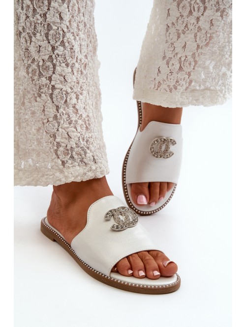 Elegant Women's Shiny Slippers With Decoration S.Barski KV27-050 Silver 2