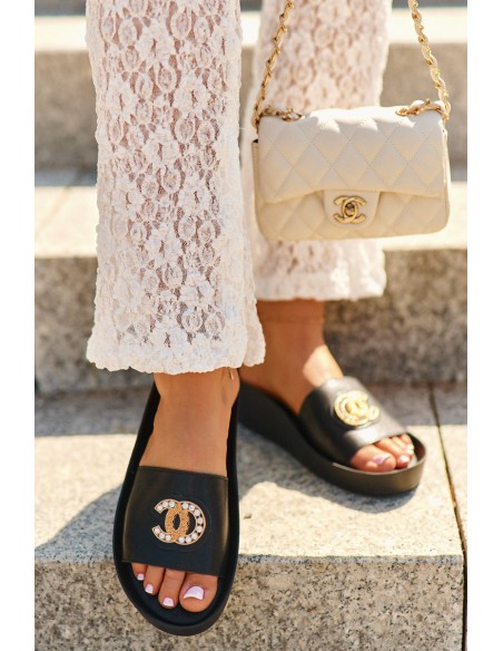 Elegant Lightweight Women's Sandals with Natural Leather Ornament S.Barski KV27-013 Black