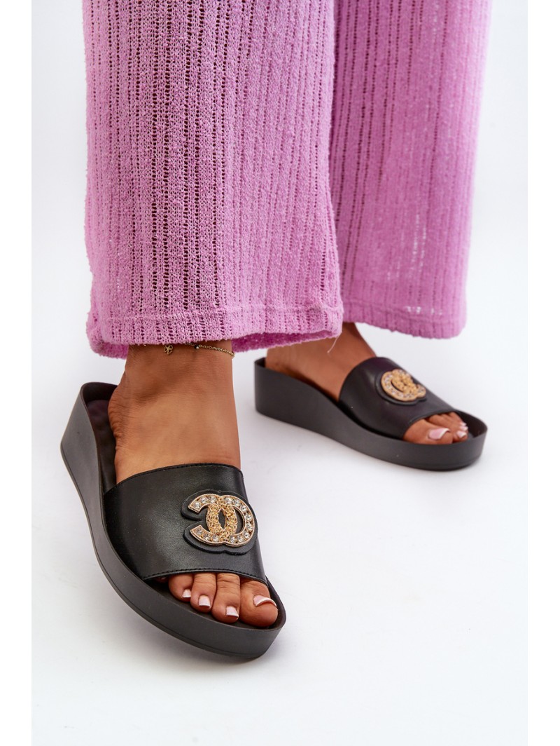 Elegant Lightweight Women's Sandals with Natural Leather Ornament S.Barski KV27-013 Black