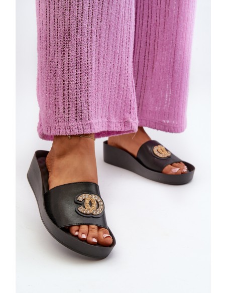 Elegant Lightweight Women's Sandals with Natural Leather Ornament S.Barski KV27-013 Black
