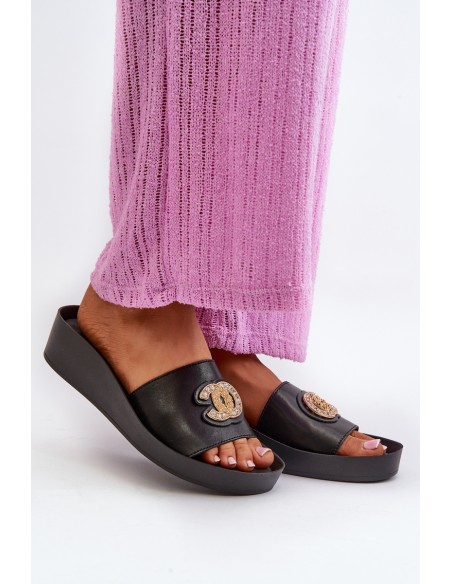 Elegant Lightweight Women's Sandals with Natural Leather Ornament S.Barski KV27-013 Black