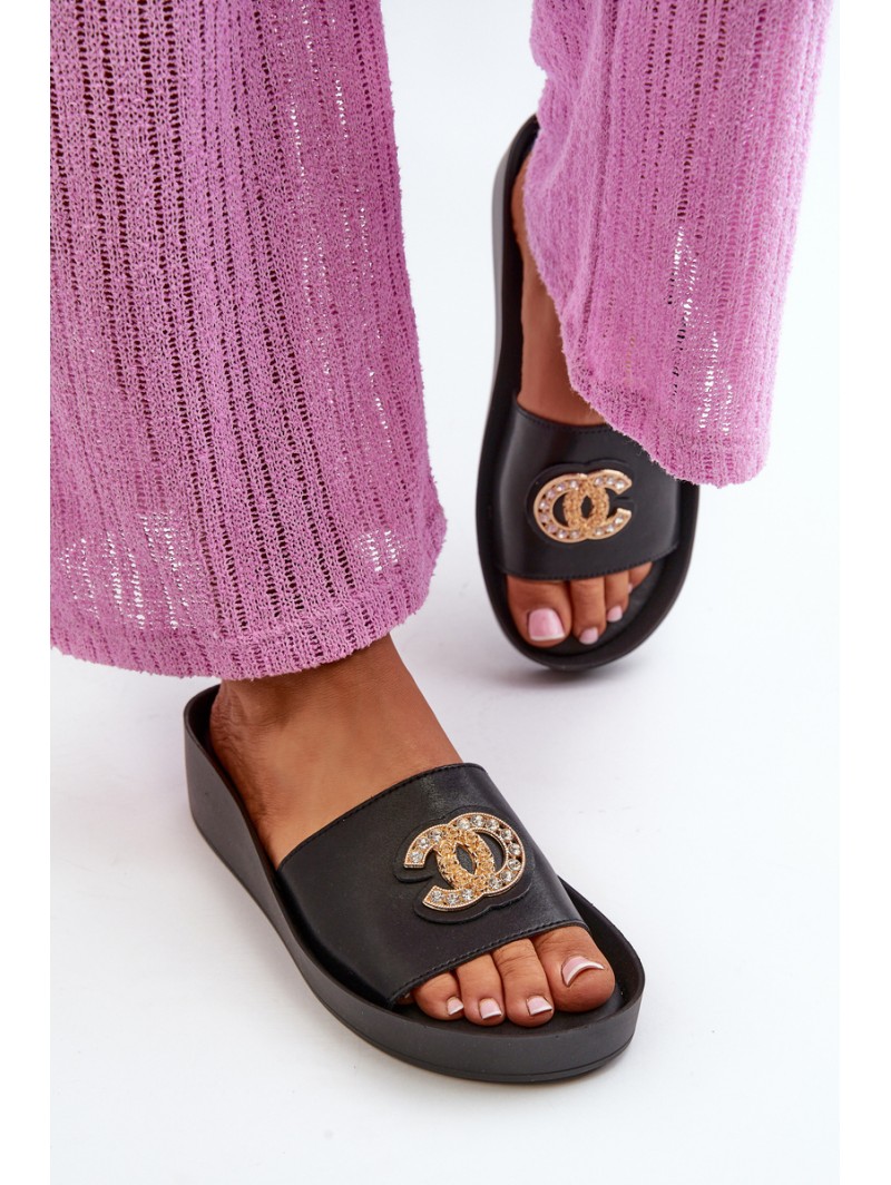 Elegant Lightweight Women's Sandals with Natural Leather Ornament S.Barski KV27-013 Black