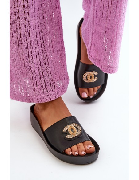 Elegant Lightweight Women's Sandals with Natural Leather Ornament S.Barski KV27-013 Black