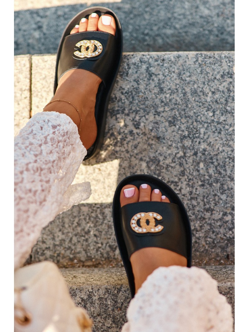 Elegant Lightweight Women's Sandals with Natural Leather Ornament S.Barski KV27-013 Black