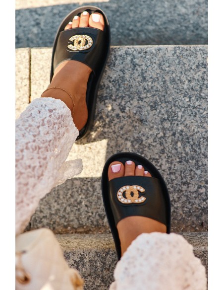 Elegant Lightweight Women's Sandals with Natural Leather Ornament S.Barski KV27-013 Black