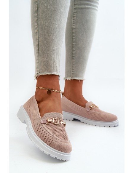 Women's Loafers On Flat Heel With Gold Detail Pink Limentia